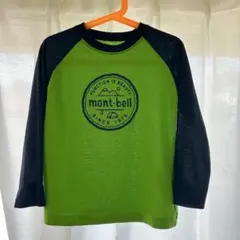 モンベル ウイックロン 長袖Tシャツ 120 グリーン ネイビー ラグラン ロゴ