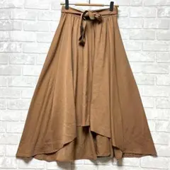 イング INGNI ロングスカート M フレア ブラウン 美品 リボン 後ろ長め