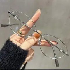 シルバーフレーム 伊達メガネ パール装飾