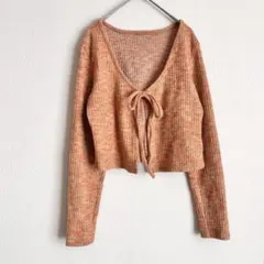 DAZY 長袖クロップドトップス (L) ボレロ リボン 羽織り オレンジ