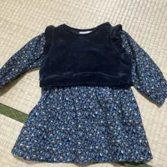 ネイビー花柄ワンピース（長袖）　べべ　SLAP SLIP