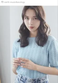 earth music&ecology ライトブルー 半袖ニットセーター