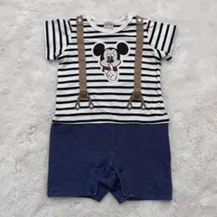 【petit main】プティマイン ミッキーボーダーロンパース♪80サイズ