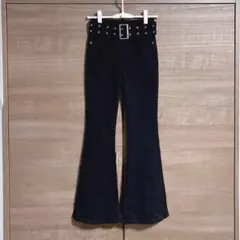 エゴイスト　ベルト付き　ブーツカット　綿パンツ　ブラック