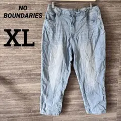 NO BOUNDARIESライトブルーストレート クロップド丈デニム大きいサイズ