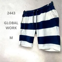 GLOBAL WORK ネイビーとホワイトのボーダーショートパンツ M 半ズボン