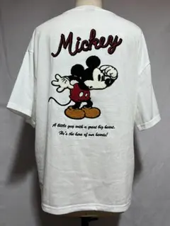 ディズニー ミッキーマウス 刺繍　バックプリントTシャツ 白 オーバーサイズ
