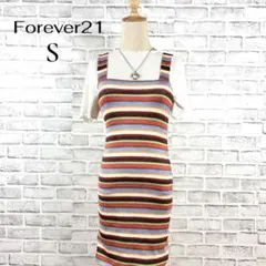 新品未使用 Forever21 マルチボーダー キャミワンピースSカラフルタイト