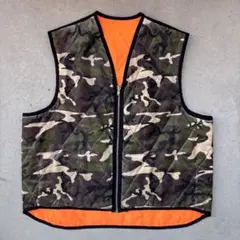 迷彩 カモフラ オレンジ キルティング ベスト リバーシブル 90s