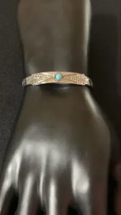 ターコイズ バングル サンバースト 刻印デザイン シルバー 鏡面仕上げ 太陽