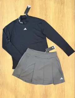 新品 adidas golf XS 長袖ポロシャツ スカート 上下セット 黒 - メルカリ