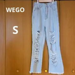WEGO ダメージ加工 デニムパンツ ライトブルー Sサイズ 裾フリンジ