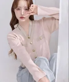 ナイスクラップ 配色ニットラメカーディガン＆ビスチェセット