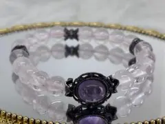 ローズクォーツ×アメジストパーツのデザインブレスレット内径15㎝