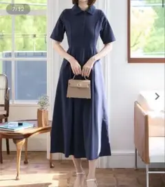神戸レタス　フィットアンドフレアポロワンピース ネイビー
