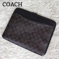コーチ タブレットケース シグネチャー PVC ダークブラウン