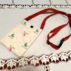 猫プリント スマホショルダーバッグ　ハンドメイド　紐はエトロ