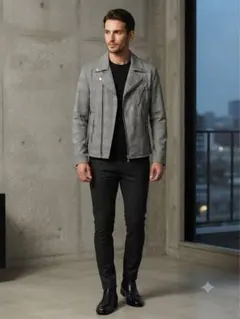 ROCKENBAUL HOMME グレンチェック ダブルライダースジャケット　Mのサムネイル