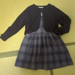 ネイビー系チェック ワンピース　ボレロカーディガンセット