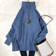 【美品】シップス 手洗い可能 ウール混サイドスリット タートルニットプルオーバー