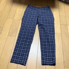 ネイビーとホワイトのチェック柄長ズボン 100cm