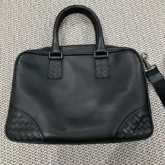 ブラックレザー編み込みビジネスバッグ