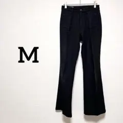 ブラック フレアパンツ スラックス カジュアルパンツ M 黒 シンプル 無地