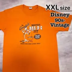 90s-　Disney　Tシャツ　XXL　オレンジ　グーフィー　ロゴ　USA古着