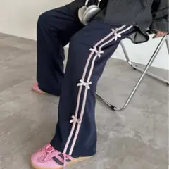 ネイビー サイドリボン カジュアルパンツ apresjourclair