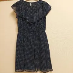 【美品】150cm　組曲　ネイビー ドット柄 ノースリーブワンピース