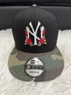 ニューエラ 9FIFTY ヤンキース ローズ刺繍 カモ ブラック