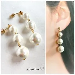 コットンパール❤︎3連ピアス