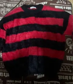 オーバーサイズ 赤黒 ボーダーニット