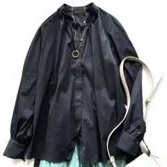 トゥモローランドコレクション ストレッチブロード フレアヨークブラウス 濃紺