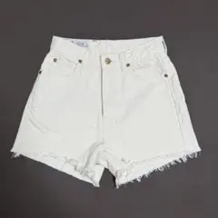 【美品】Lee ショートパンツ デニム XS ホワイト アイボリー フリンジ 白