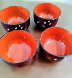 宇野千代デザインの桜柄、赤い汁椀セット 4個