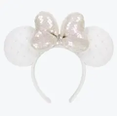 ディズニー ホワイト カチューシャ キルティング パール フリー ミニー