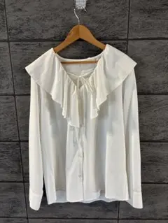 セレモニー卒園卒業入学入園　フォーマル　ホワイト フリル長袖ブラウス　レディース