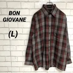 BON GIOVANE 長袖　チェックシャツ　L オレンジ　茶色　白　黒