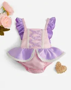 【新品未使用】ラプンツェル　フリルリボン付きロンパース ピンク紫