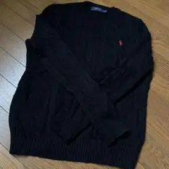 【美品】　ポロラルフローレン　ケーブル　ニット　クルーネック　ブラック