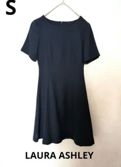 ローラアシュレイ 半袖 Aラインワンピース ネイビー S