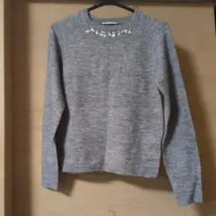 chocol raffine robe ビジュー付きグレー長袖ニット