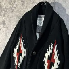 【ネイティブ柄 ニット カーディガン】黒 Lサイズ コンチョボタン ビンテージ