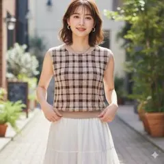 ​アプワイザーリッシェ チェック柄ニットベスト 2 ピンクベージュ サマーニット