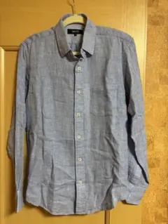 COMME CA ISM パナマ織り　長袖シャツ　青　Mサイズ