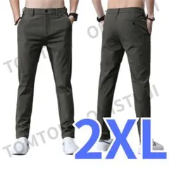 メンズ パンツ 2XL ダークグリーン ストレッチ　ゴルフ　登山　釣り　オフィス