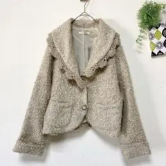 【アクシーズファム】 ボアジャケット M グレージュ ショート丈 レトロガーリー