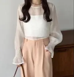 【値下げ】シースルー フレアスリーブ シャツ　2wayシアーブラウスのサムネイル