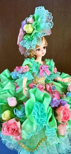 極美品】ハーフドール ピンキーパー 陶器人形 貴婦人 ブルーグリーン 